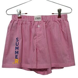 LOMON Womens Pink White Striped Summer Graphic Boxer Shorts Cotton Size S